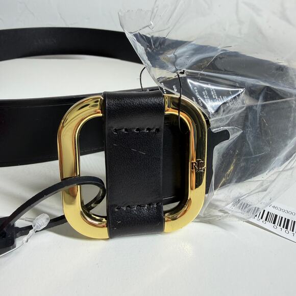 NWT Lauren Ralph Lauren Leather Belt Black with Gold Slide Buckle Size M main image 11